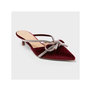 A New Day Gwen Burgundy Velvet Rhinestone Mule Heels With Bow Accent Size 10